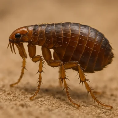 Punaise de lit brune, avec un corps aplati et six pattes, se déplaçant sur une surface.